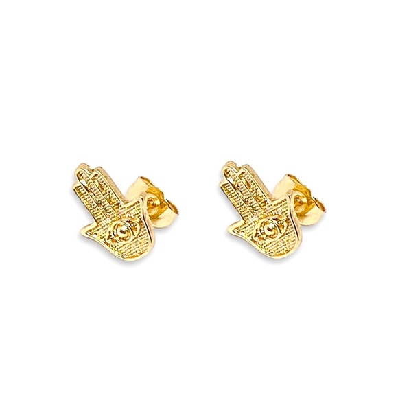 Gold Filled Hamsa Hand Evil Eye Studs Earrings - Picture 1 of 3